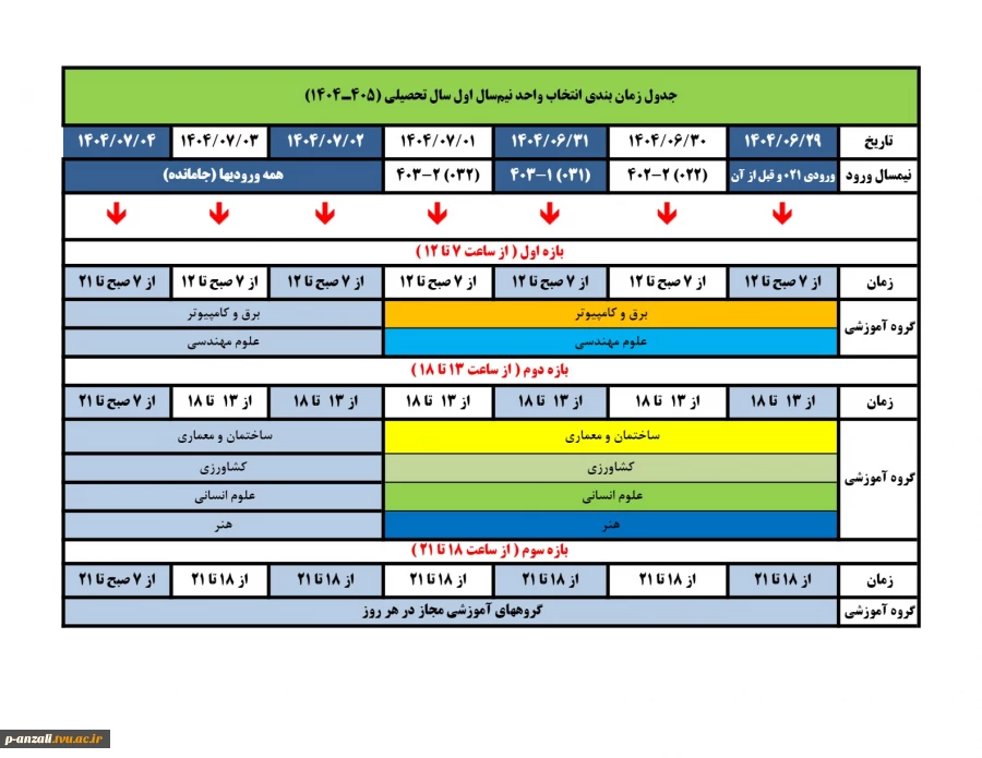جداول  انتخاب واحد  و حذف واضافه 1404 2