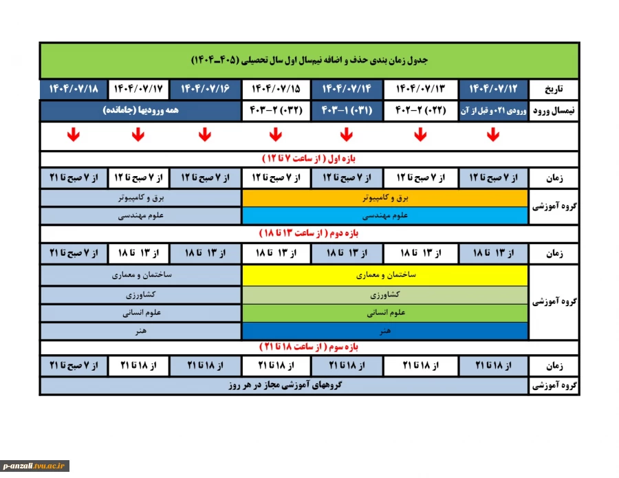 جداول  انتخاب واحد  و حذف واضافه 1404 3