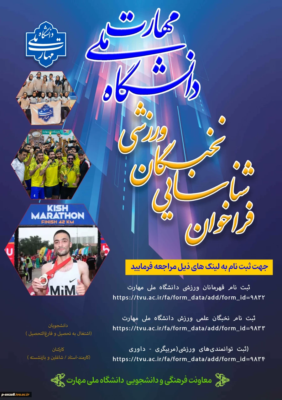 بانک اطلاعات ورزشی دانشجویان و کارکنان دانشگاه ملی­ مهارت در سه بخش قهرمانی، علمی و توانمندی 2