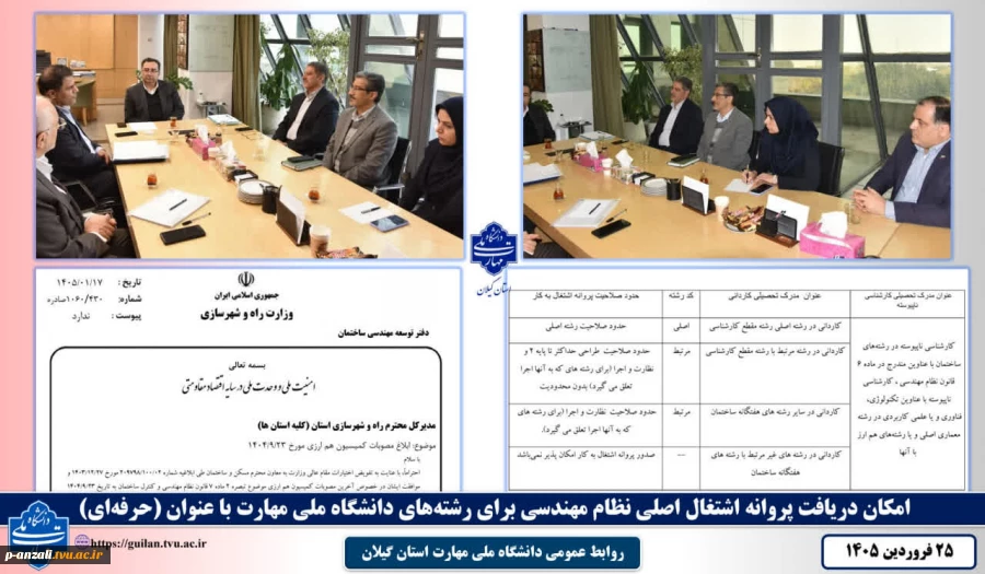 امکان دریافت پروانه اشتغال اصلی نظام مهندسی برای رشته‌های دانشگاه ملی مهارت با عنوان (حرفه‌ای)
 2