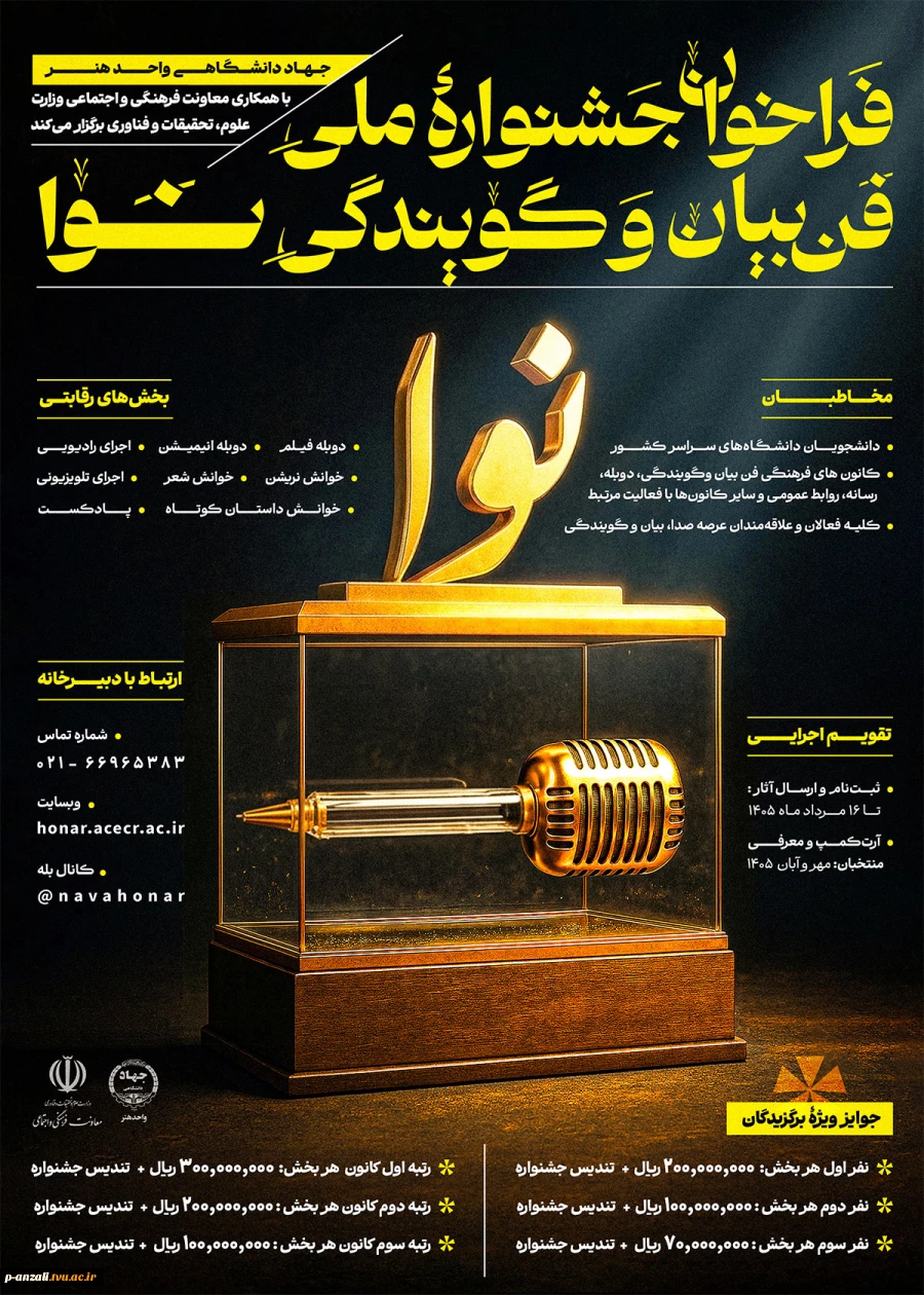 برگزاری "اولین جشنواره ملی فن بیان و گویندگی نوا" با هدف کشف استعداد‌ها و مهارت‌های کلامی و رسانه‌ای  2